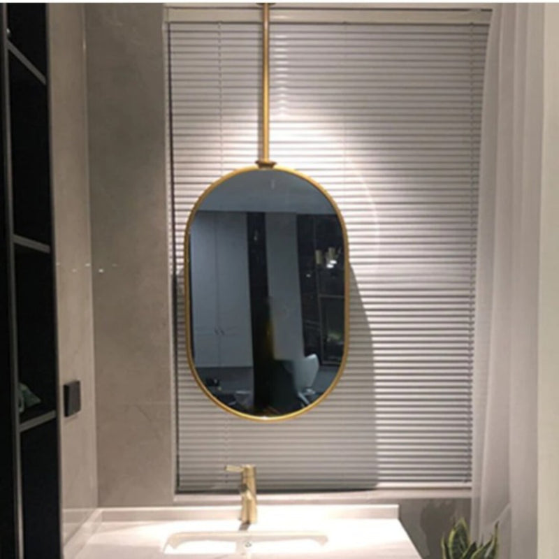 Gold metal oval ceiling mount bathroom mirror NO LED