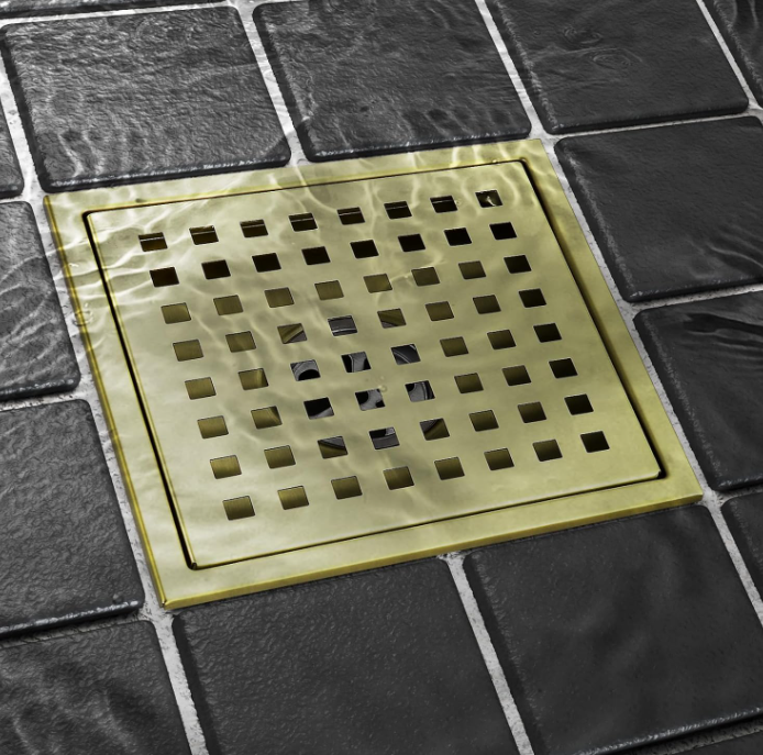 Brushed gold stainless steel square 6x6 shower drain kit