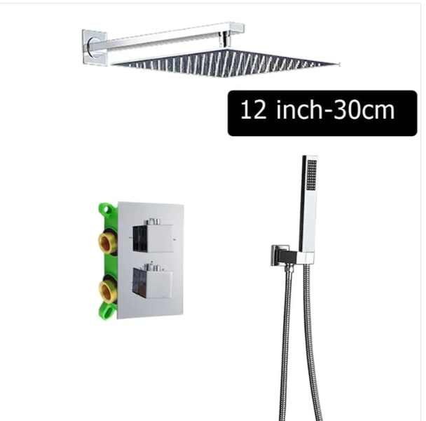 Chrome Square 2 Way pressure balance Thermostatic shower kit