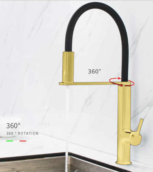 Cordoba-Brushed Gold New Italian Design Magnetic Pull out Dual Sprayer Kitchen Faucet