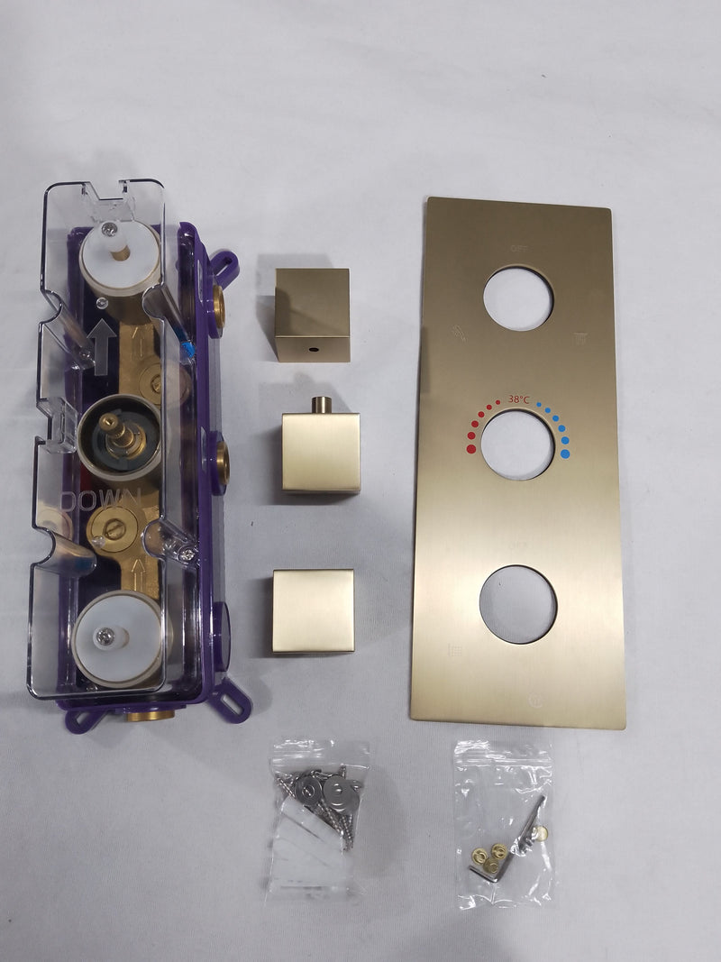 Lisbon-Brushed Gold CSA Square Thermostatic  3-way function shower kit