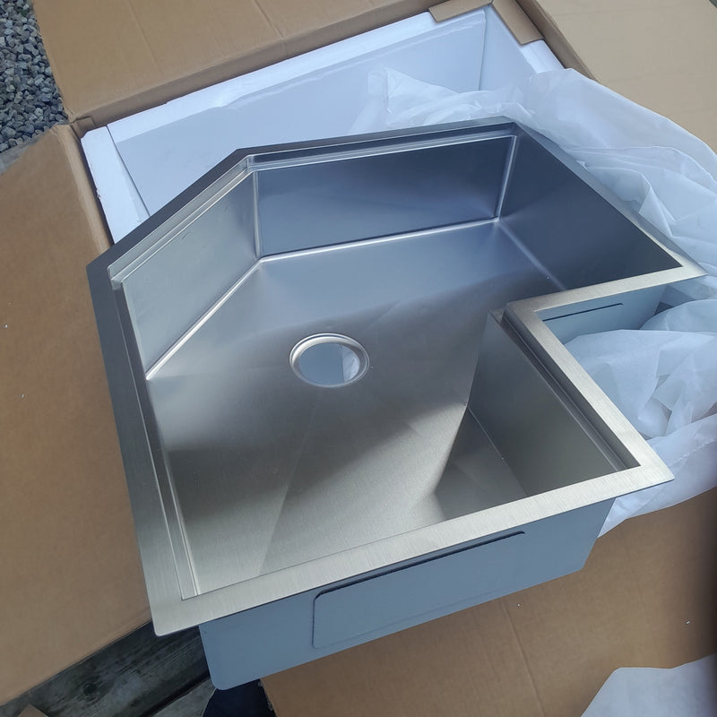 Corner Workstation Undermount -Custom made  30-inch 304 stainless steel 16 gauge