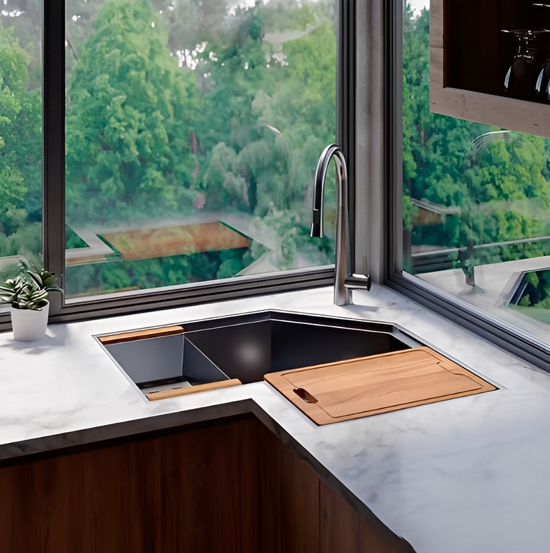 Corner Workstation Undermount -Custom made  30-inch 304 stainless steel 16 gauge