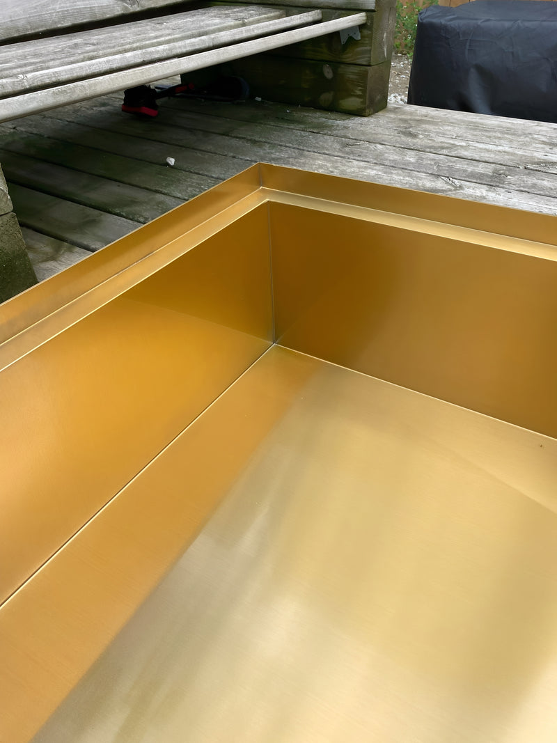 Dog Stainless Steel Brushed Brass Gold bath tub mudroom washing station 16 gauge commercial grade stainless steel