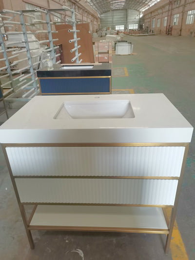 Paris Art Deco 1926 White Matte with brushed gold stainless steel framed and quartz top