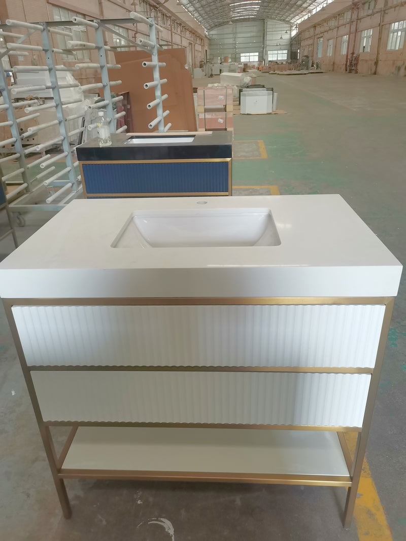 Paris Art Deco 1926 White Matte with brushed gold stainless steel framed and quartz top