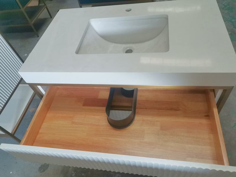 Paris Art Deco 1926 White Matte with brushed gold stainless steel framed and quartz top