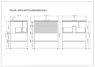 DOLCE 1926- WHITE ART DECO -SATIN BRUSHED GOLD STEEL FRAMED BATHROOM VANITY