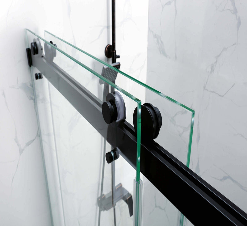 Chrome or Matte Black Model DS01 size 60" x 76 Frameless Slide 2 Door Sides Open Tempered Glass Shower With Towel bar 10mm-3/8