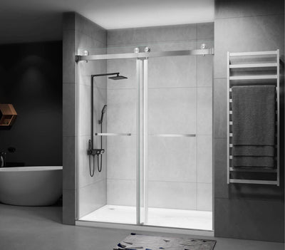 Chrome or Matte Black Model DS01 size 60" x 76 Frameless Slide 2 Door Sides Open Tempered Glass Shower With Towel bar 10mm-3/8