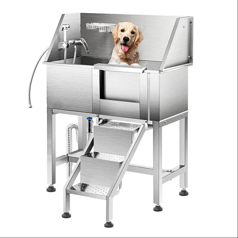 34" inch DOG Stainless Steel Pet Dog Bathing Wash Shower Grooming Bath Tub W/Stairs