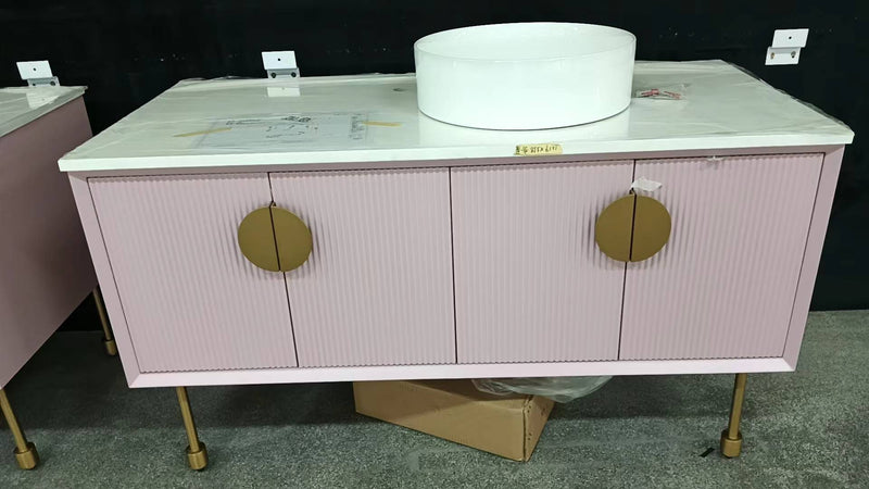 FLORENCE-Pink Freestanding with Brushed Gold Trim Bathroom Vanity Set 48"