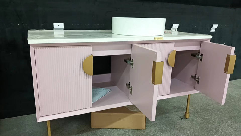 FLORENCE-Pink Freestanding with Brushed Gold Trim Bathroom Vanity Set 48"