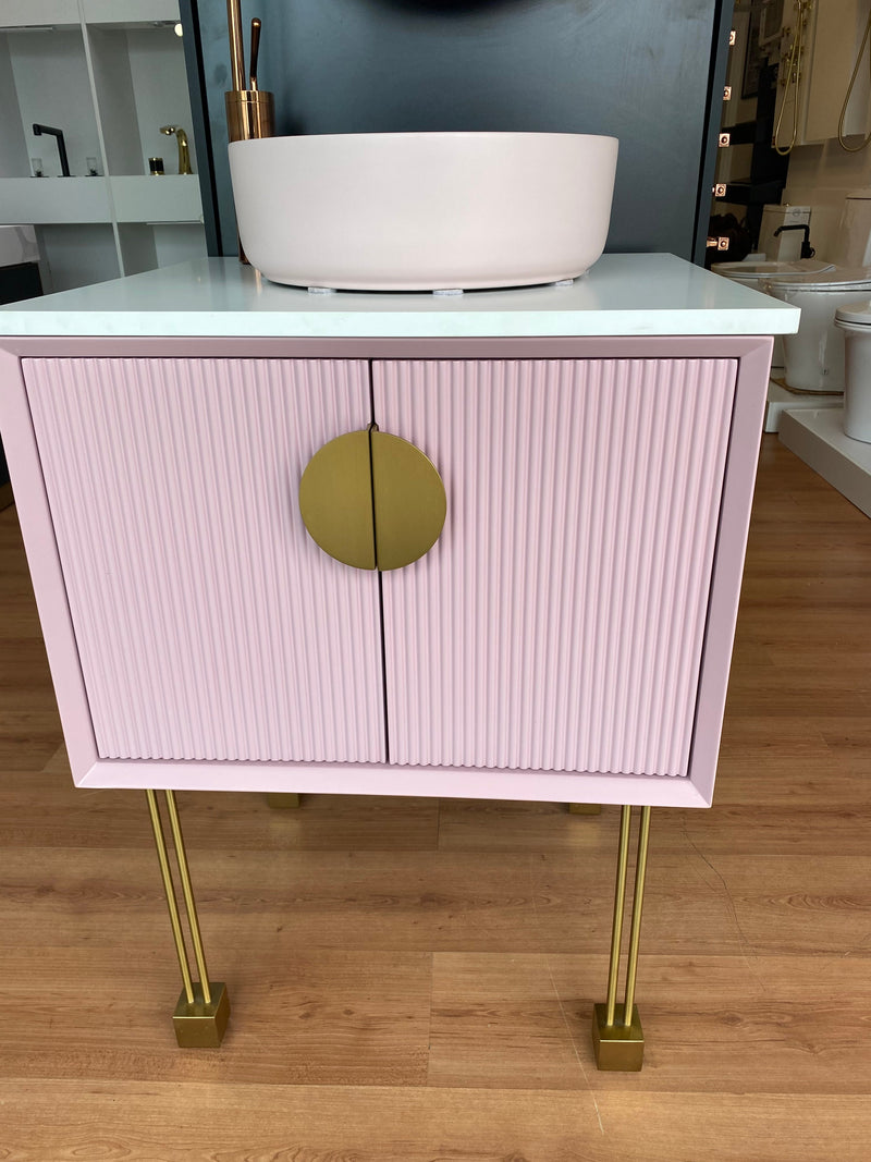 Florence-Pink - Light Grey Freestanding with Brushed Gold Trim Bathroom Vanity Set