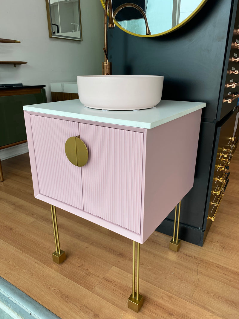 FLORENCE-Pink Freestanding with Brushed Gold Trim Bathroom Vanity Set