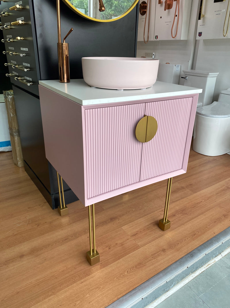 FLORENCE-Pink Freestanding with Brushed Gold Trim Bathroom Vanity Set