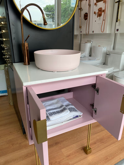 FLORENCE-Pink Freestanding with Brushed Gold Trim Bathroom Vanity Set