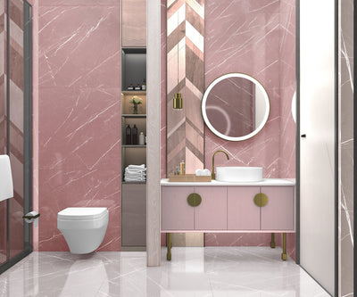 Florence-Pink - Light Grey Freestanding with Brushed Gold Trim Bathroom Vanity Set