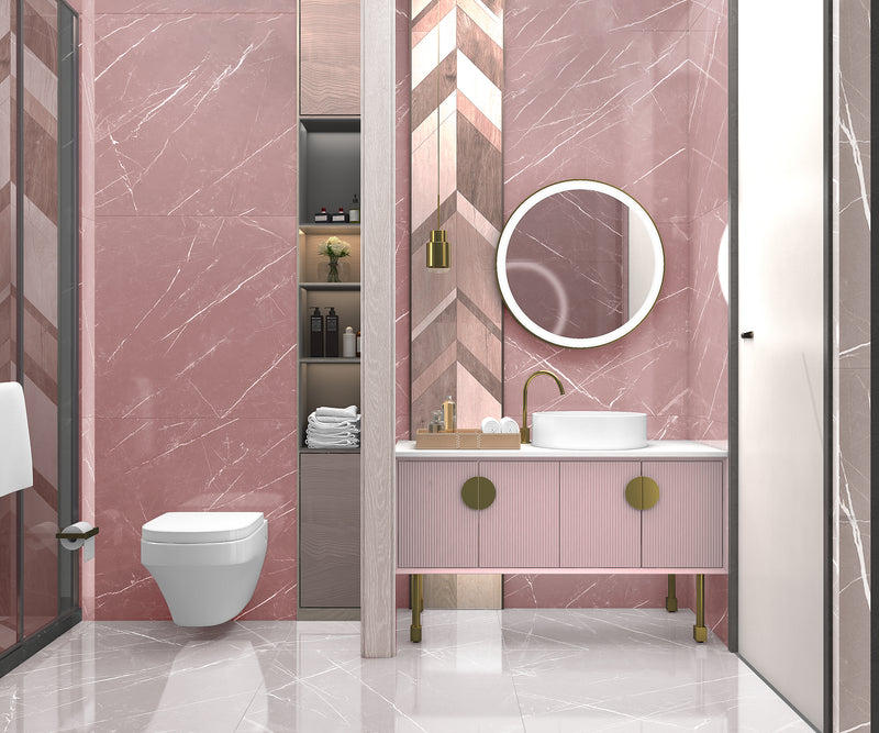FLORENCE-Pink Freestanding with Brushed Gold Trim Bathroom Vanity Set 48"