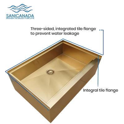 Dog Stainless Steel Brushed Brass Gold bath tub mudroom washing station 16 gauge commercial grade stainless steel