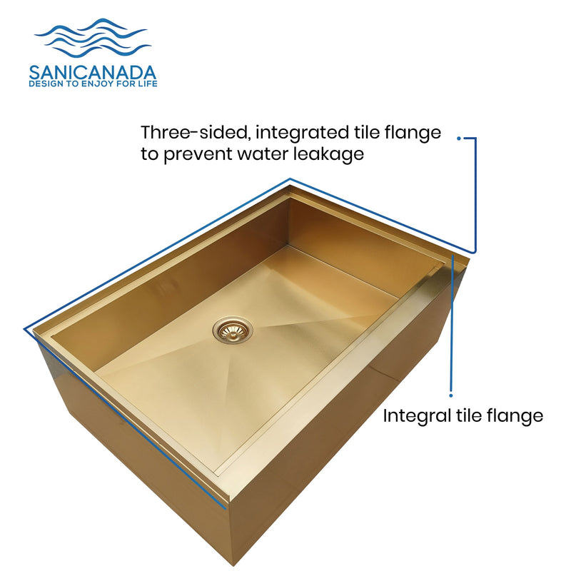 Dog Stainless Steel Brushed Brass Gold bath tub mudroom washing station 16 gauge commercial grade stainless steel