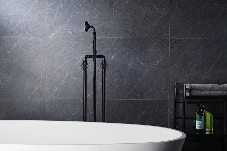 Black Matte Industrial Victorian Style Free Standing Tub Filler