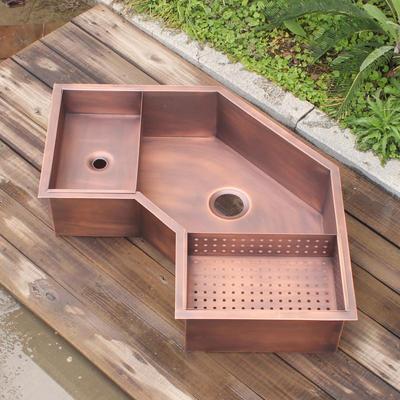 Custom Italian Outdoor Kitchen Corner Large Sink Western Kitchen Mid-Island outdoor American Retro Wash Basin Copper Basin Stainless Steel 14 Gauge