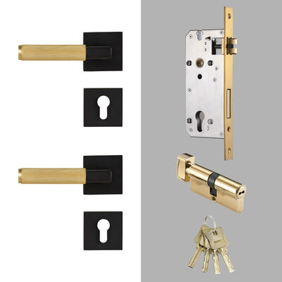 Brushed gold with black two tone interior door lock hardware kit