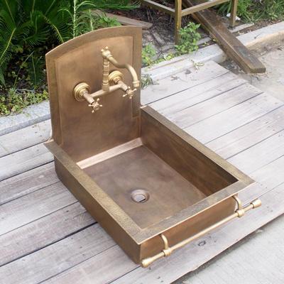 Custom Italian Outdoor Kitchen Corner Large Sink Western Kitchen Mid-Island outdoor American Retro Wash Basin Copper Basin Stainless Steel 14 Gauge