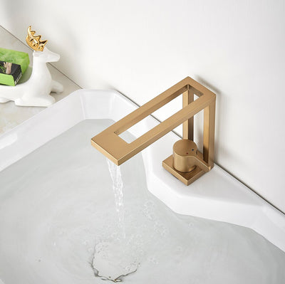 Geometric Brushed Gold -Black Matte Single Hole Bathroom Faucet