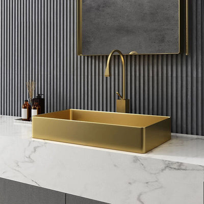 Brushed gold rectangular stainless steel vessel sink