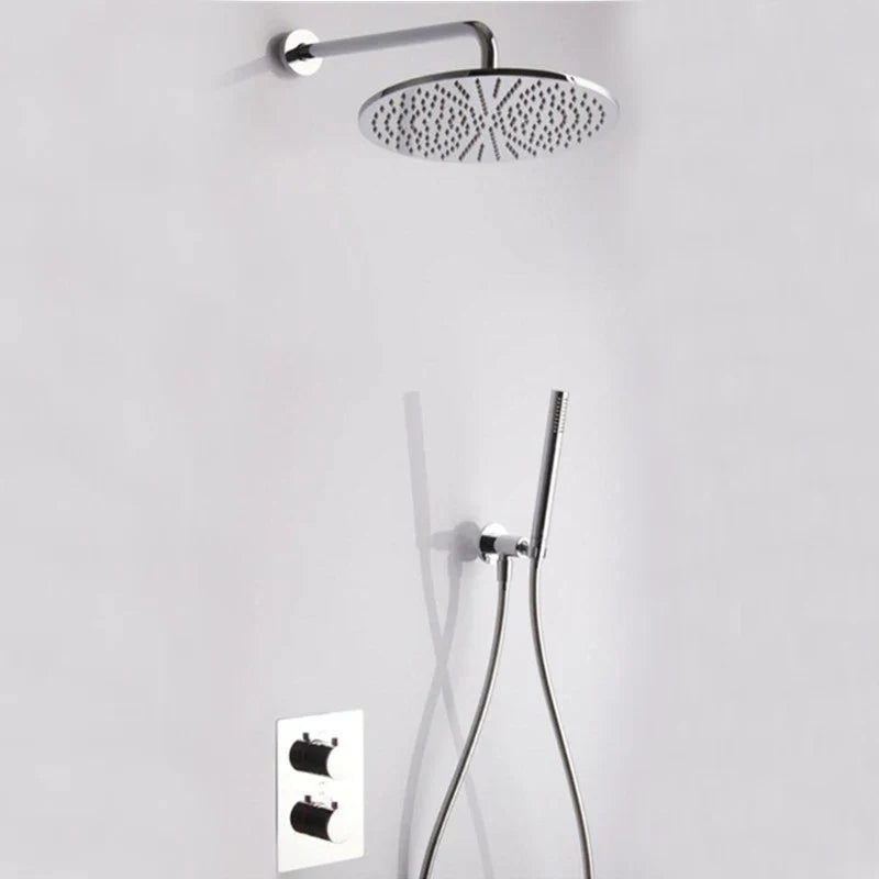 Chrome round 10 inch rain head 2 way thermostatic shower kit