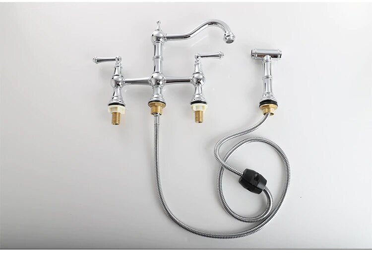 Brushed gold Victoria Bridge Kitchen Faucet With Side Pull Out Sprayer