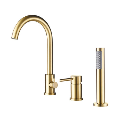 Round clean design 3 holes deck mounted bathtub filler faucet set