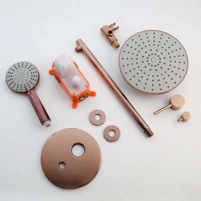 Rose gold polished Pressure balance 9" inch  round rain head with 2 way function shower kit