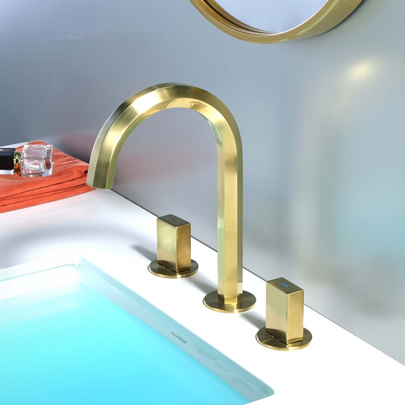 Brushed gold 8" inch wide spread bathroom faucet