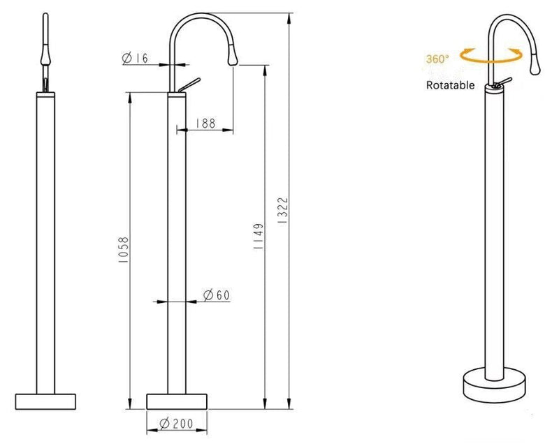 White-Black-Chrome- Gold Free Standing Tall Basin Bathroom Faucet