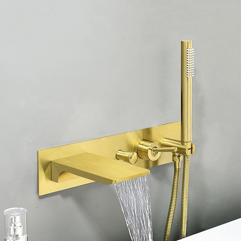 Brushed gold wall mounted bathtub filler faucet set