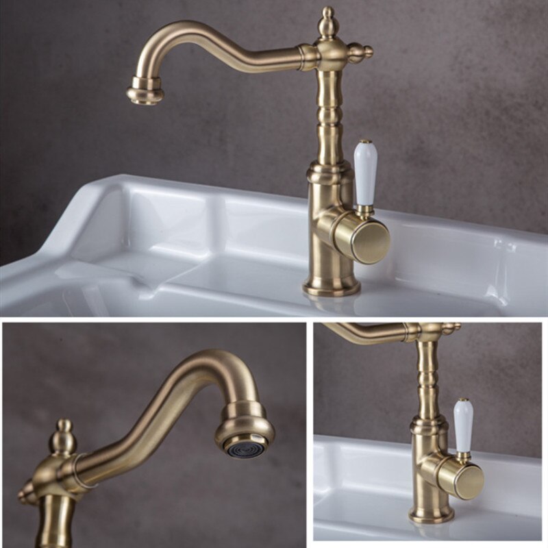 Brushed gold traditional victorian single hole bathroom faucet