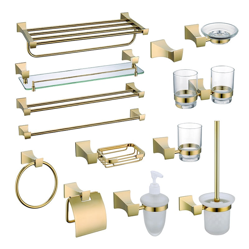 Gold polished square bathroom accessories