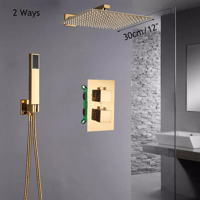 Gold polish brass 2 and 3 way diverter functions thermostatic shower kit-CSA