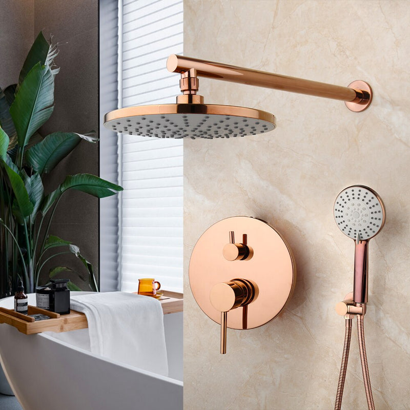 Rose gold polished Pressure balance 9" inch  round rain head with 2 way function shower kit