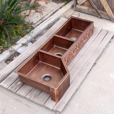 Custom Italian Outdoor Kitchen Corner Large Sink Western Kitchen Mid-Island outdoor American Retro Wash Basin Copper Basin Stainless Steel 14 Gauge