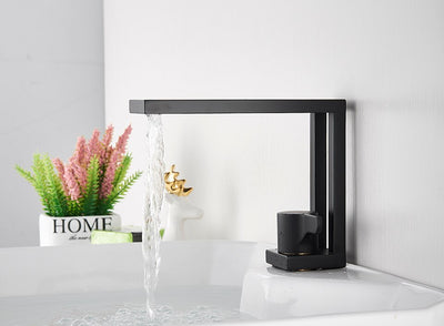 Geometric Brushed Gold -Black Matte Single Hole Bathroom Faucet