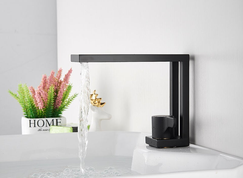 Geometric Brushed Gold -Black Matte Single Hole Bathroom Faucet