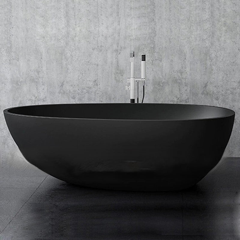 Black matte solid surface stone freestanding bathtub 55"