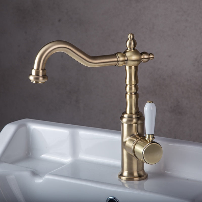 Brushed gold traditional victorian single hole bathroom faucet