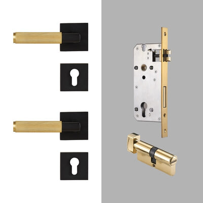 Brushed gold with black two tone interior door lock hardware kit