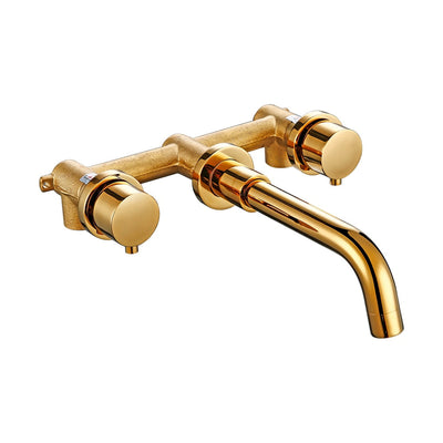 Gold polished brass wallmounted with 2 round knobs bathroom faucet