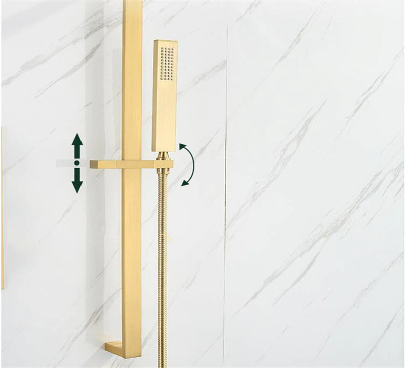 Gold polished - Matte Black-Chrome  Square 4 way  Way Thermostatic Waterfall Rain Head Shower Kit